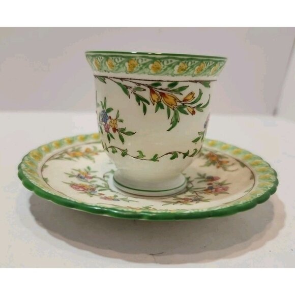 Vintage Mintons Bone China Green Floral Demitasse Teacup And Saucer - Picture 6 of 14